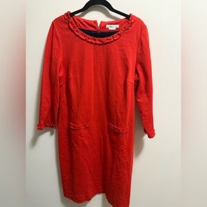 Boden Miranda Red-Orange Ponte Knit Ruffle Trim Dress 3/4 Sleeve Size - 14L